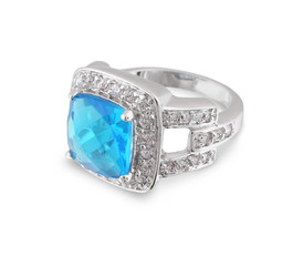 Silver ring with blue gem