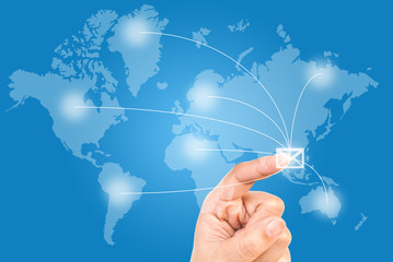 Hand pressing world wide communication.