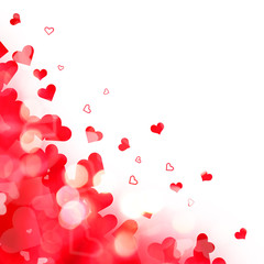 Cadre carré amour et Saint Valentin avec un  côté en coin scintillant avec des cœur rouge sur...