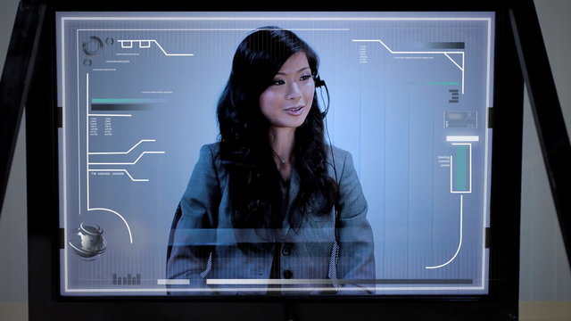 Future Touchscreen Technology with Asian Woman