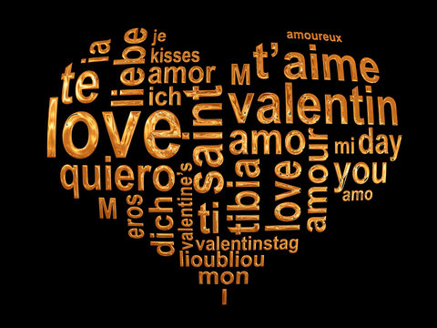 Coeur dor&eacute; multilingue, fond oir
