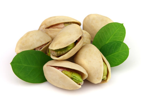 Dried pistachio with leaves