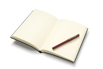 Open notebook with pen