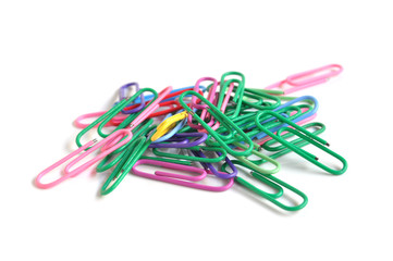 Colorful paper clips isolated in white