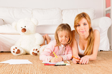 Mother and daughter at home