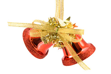 Red Christmas bells over white