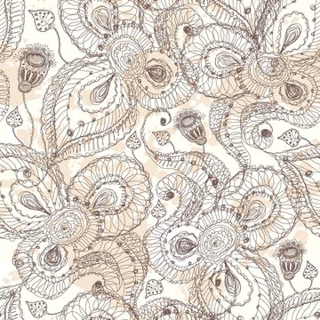 Vintage hand drawn seamless floral pattern