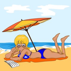 blondes Girl beim Sonnenbad