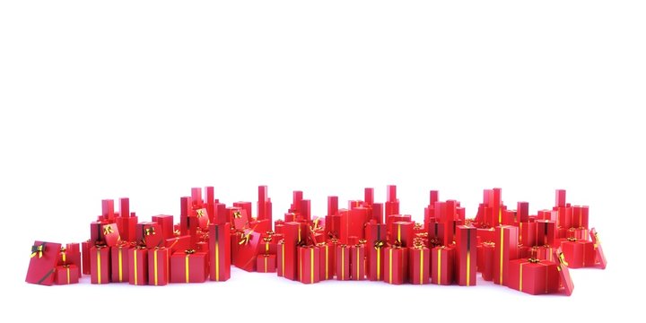 Scatole regalo pacco dono tante rosse render 3d natale
