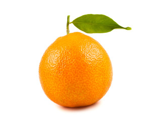 Tangerine with green leaf
