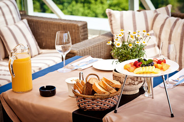 Served table at summer cafe