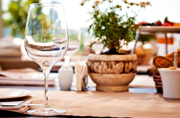 Served table at summer cafe