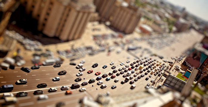 Aerial Moscow view with tilt-shift effect