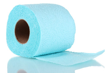 blue toilet paper isolated on white