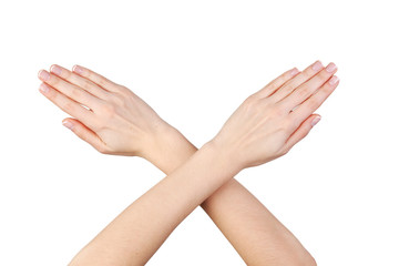 Woman cross hands isolated