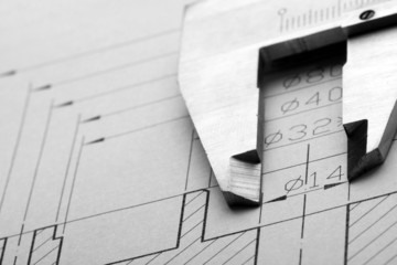 Engineering drawing and caliper