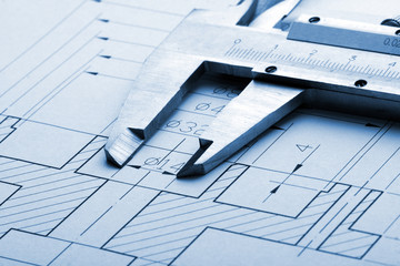 Engineering drawing and caliper