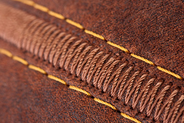 Thread seam on leather