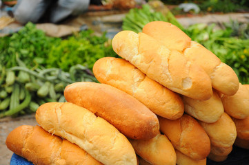 long loaf bread in the morning market, Lao