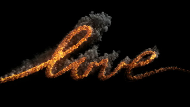 Writing word LOVE with fire