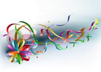 Stylish colorful background with rainbow bow and ribbons.