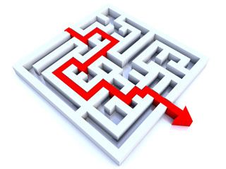 long red arrow on the way throught a labyrith