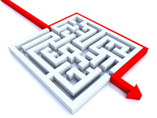 long red arrow on the way throught a labyrith