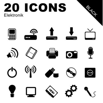20 Icons Elektronik schwarz