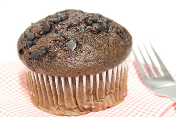 Chocolate chip muffin and fork