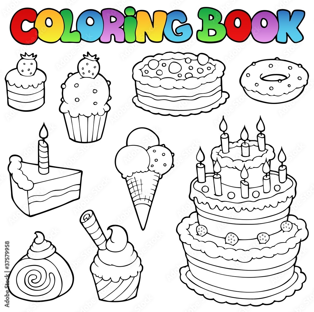 Wall mural coloring book various cakes 1