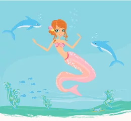 Poster Illustratie van een mooie zeemeermin © diavolessa