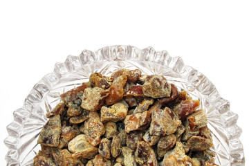 Chopped dates in crystal dish