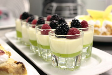 panacotta with fruit  in the glass