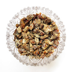 Chopped dates in crystal dish