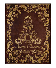 leather background with golden floral christmas decorations