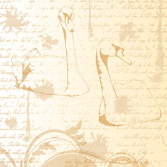Vintage gunge background with swans and handwritten text