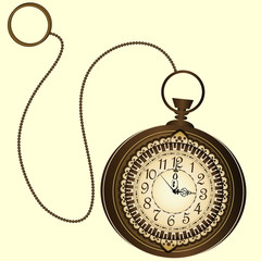 Vector icon of retro pocket watches with chain
