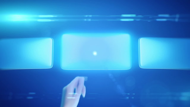 Hand leafing and pushing a button on a touch screen interface