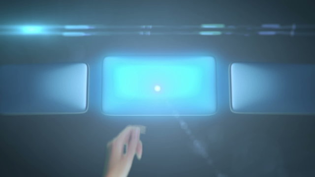 Hand leafing and pushing a button on a touch screen interface