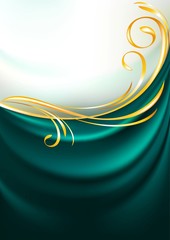 Dark emerald fabric curtain, background