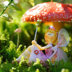 petite fée des bois sous son champignon