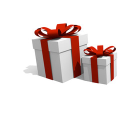 Two gift boxes with a red bow, 3D image