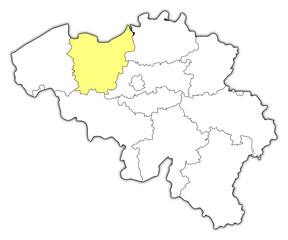 Fototapeta na wymiar Map of Belgium, East Flanders highlighted