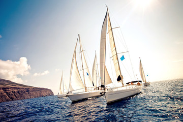 Sailing ship yachts with white sails