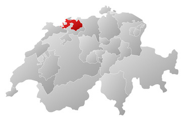 Map of Swizerland, Basel-Landschaft highlighted