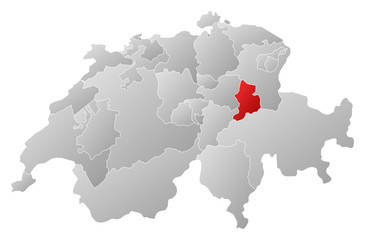 Map of Swizerland, Glarus highlighted
