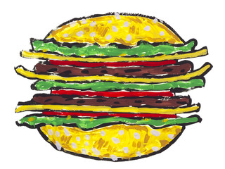 Big hamburger sandwich isolated