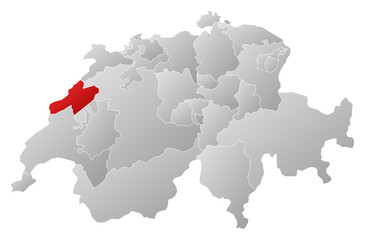 Map of Swizerland, Neuchâtel highlighted