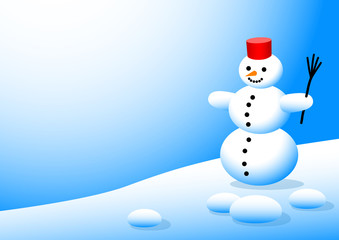 Snowman in winter landscape