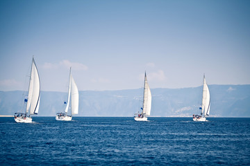 Sailing ship yachts with white sails